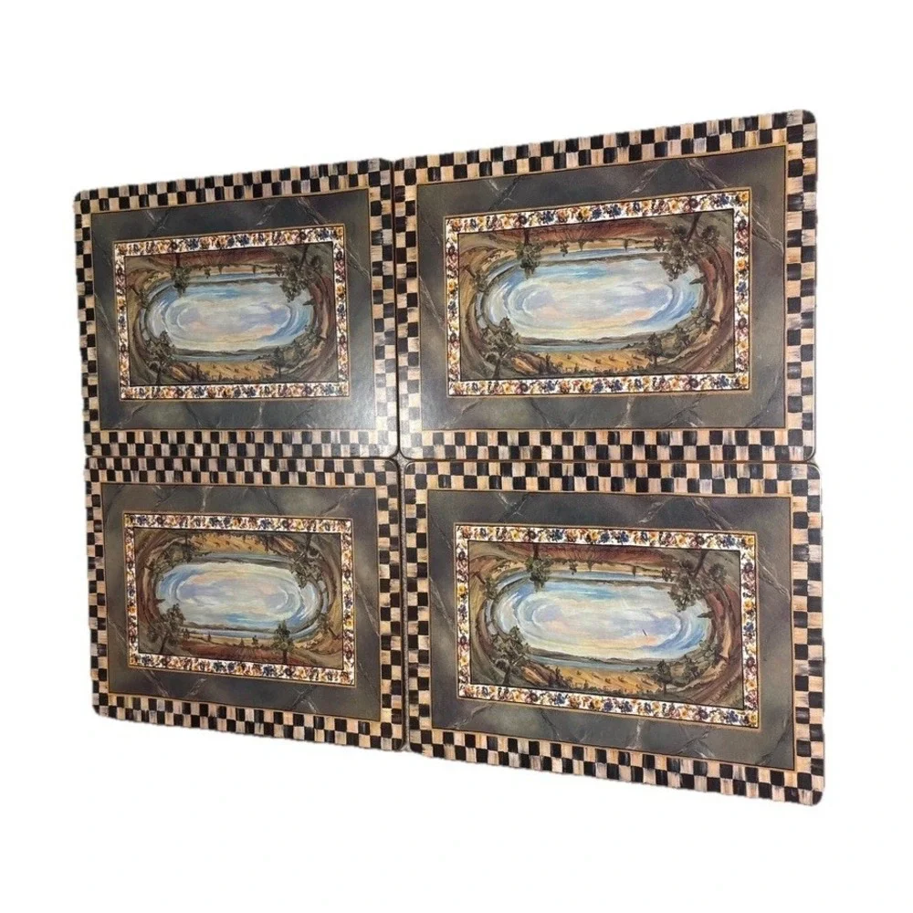 Mackenzie Childs Placemats Set of 4 Cloud Watching Cork Discontinued Rare